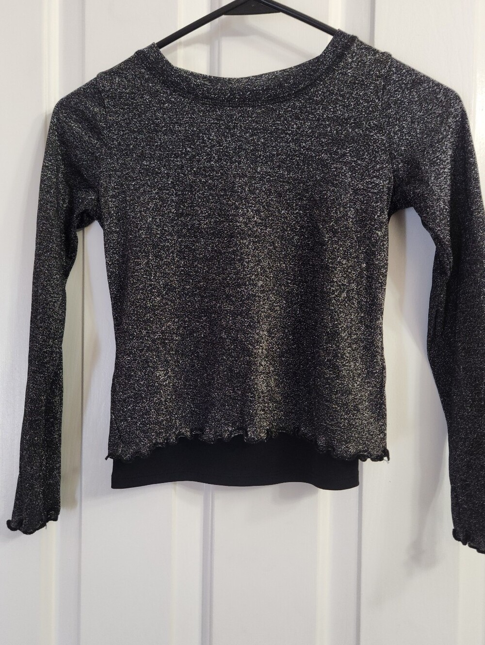 Art Class Black Silver Sparkle Long-Sleeve Two-Layer Top